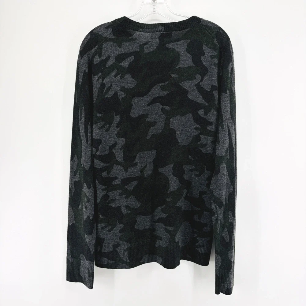 Banana Republic Merino Wool Sweater Mens M Gray Black Camo Blend Crewneck Knit
